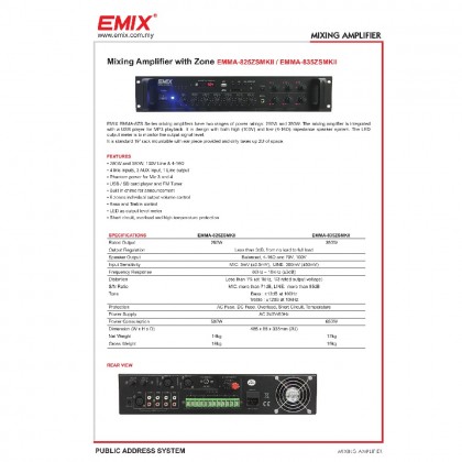 EMIX EMMA-835ZSMKII 350W Mixing Amplifier with 6 Zones Speaker Selector