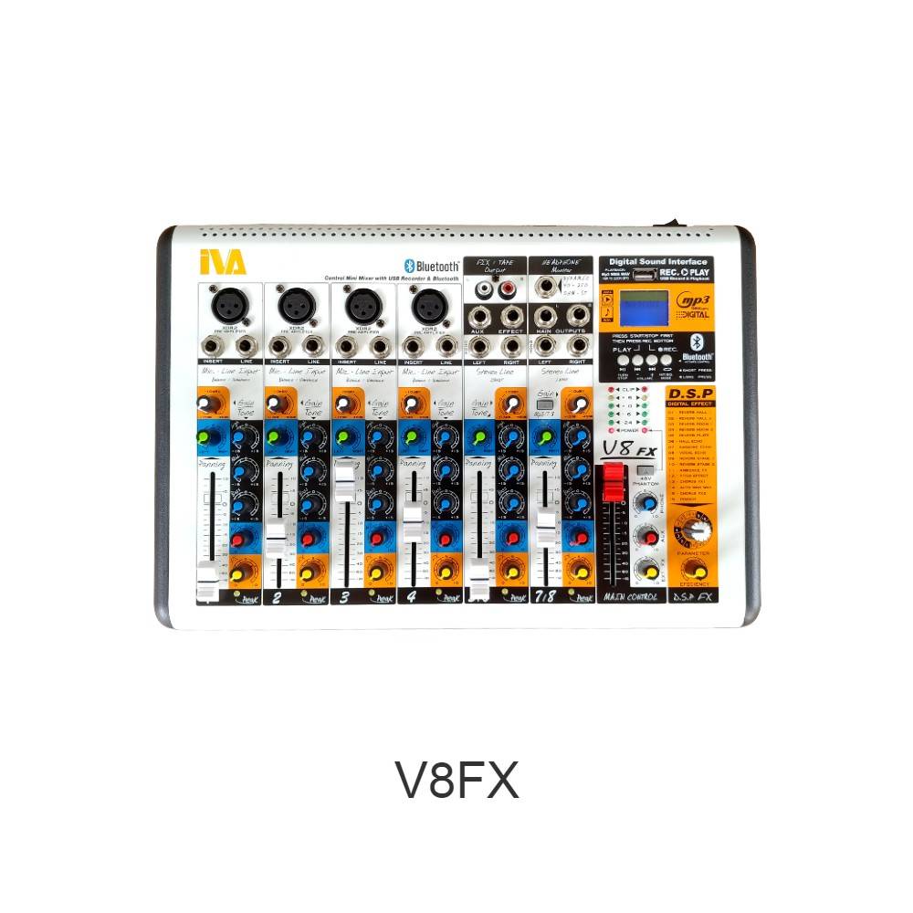 IVA V8FX 4 Mic 2 Stereo, Studio Quality Mixer c/w FX, Pendrive USB