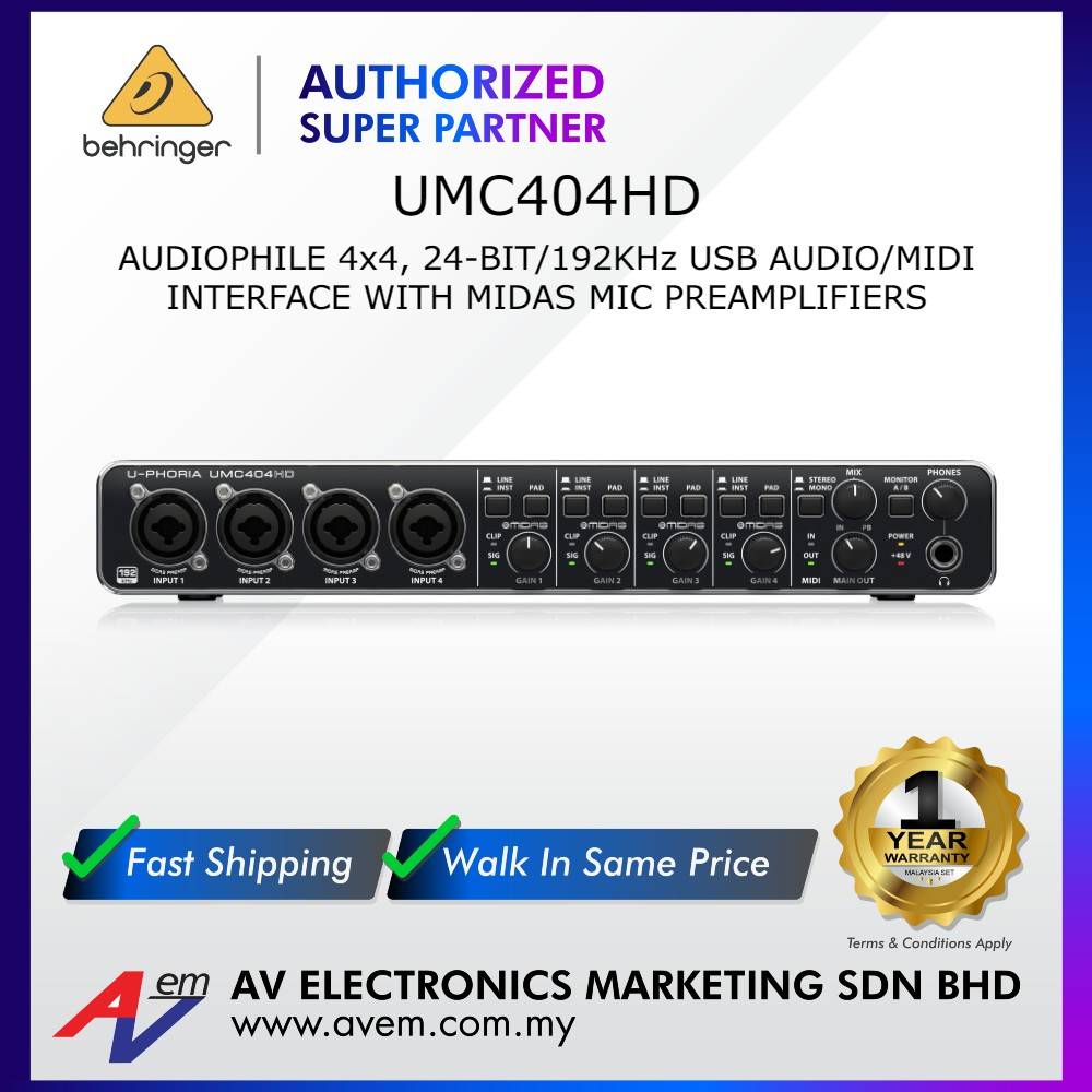 Behringer UMC404HD U-Phoria USB Audio/MIDI Interface with