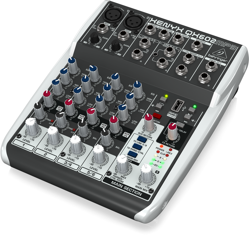 BEHRINGER XENYX QX602MP3 Premium 6Input 2Bus Mixer with XENYX Mic Preamps, British EQs, MP3