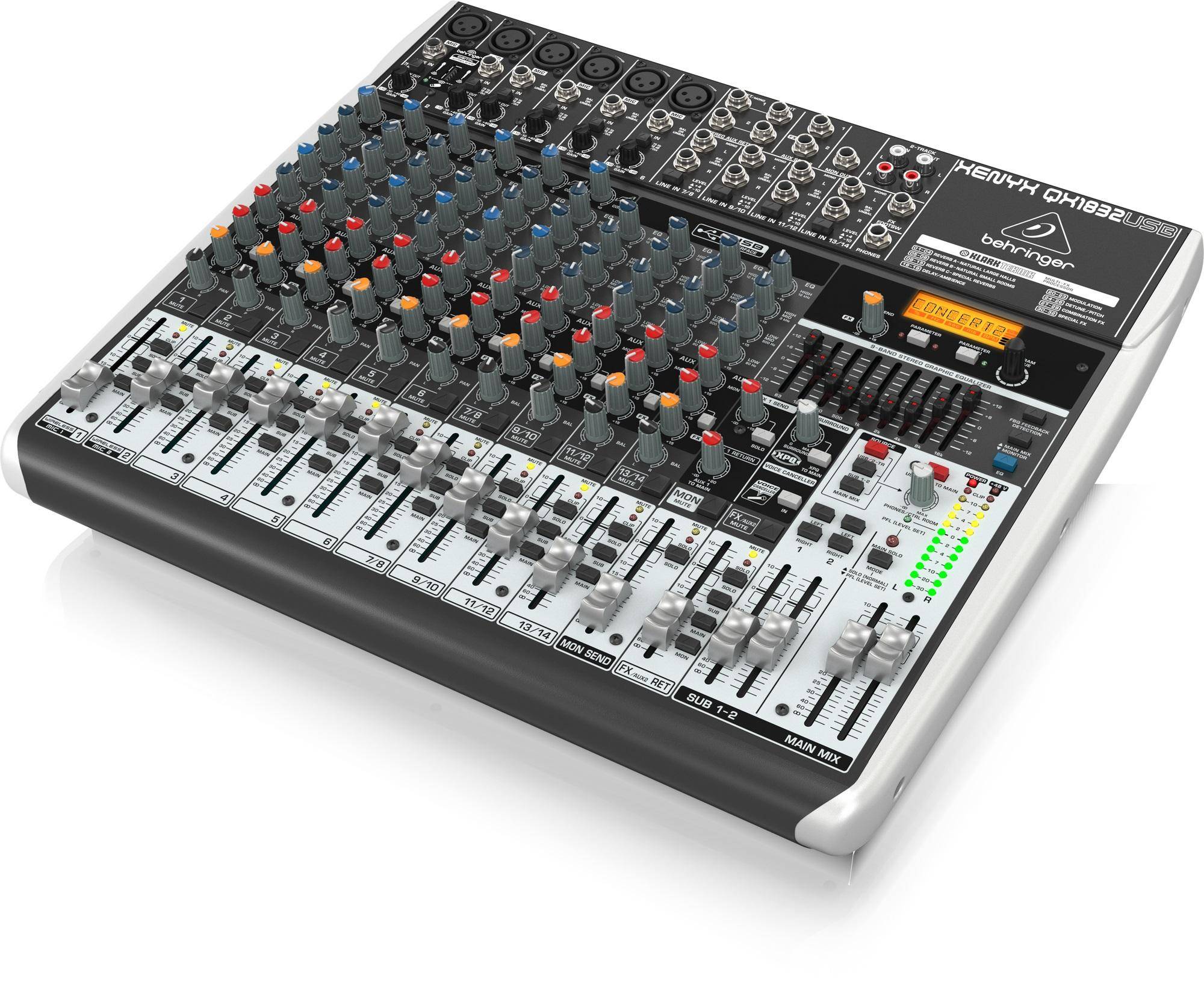 BEHRINGER XENYX QX1832USB Premium 18Input 3/2Bus Mixer with Compressors, KLARK TEKNIK MultiFX
