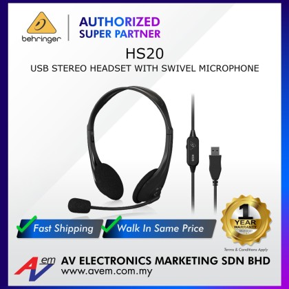 BEHRINGER HS20 USB Stereo Headset with Swivel Microphone