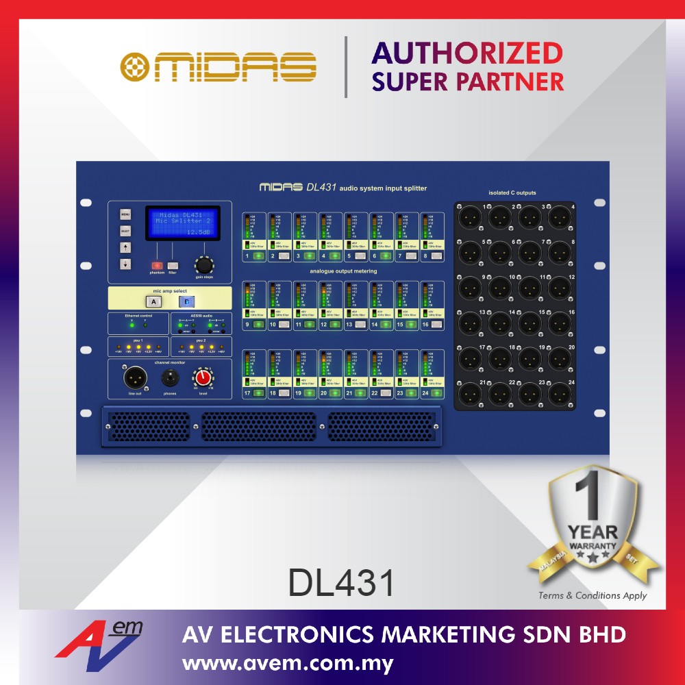 MIDAS DL431 24 Input, 72 Output Active Microphone Splitter with