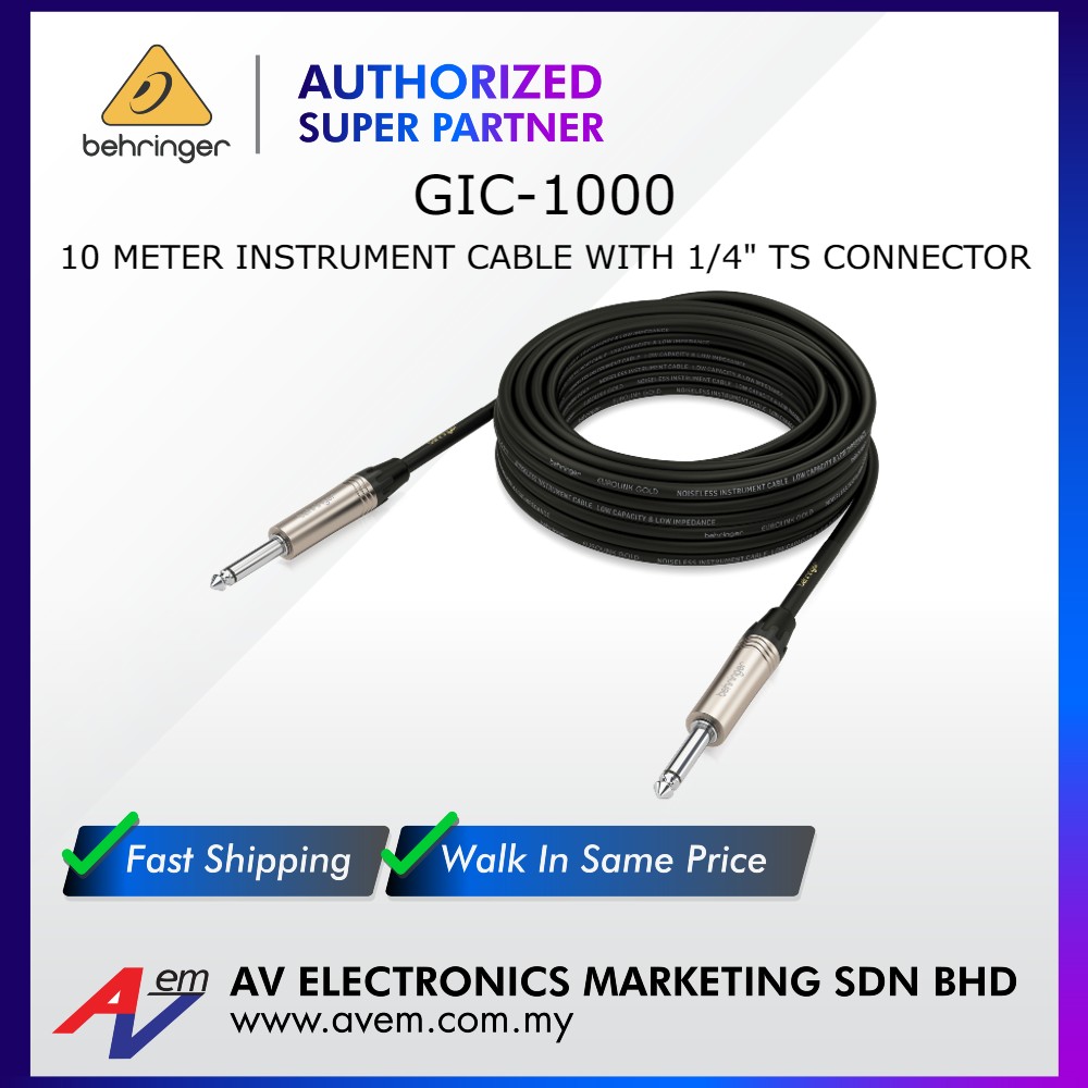 BEHRINGER GIC-1000 Gold Performance 10 m (32.8 ft) Instrument Cable ...