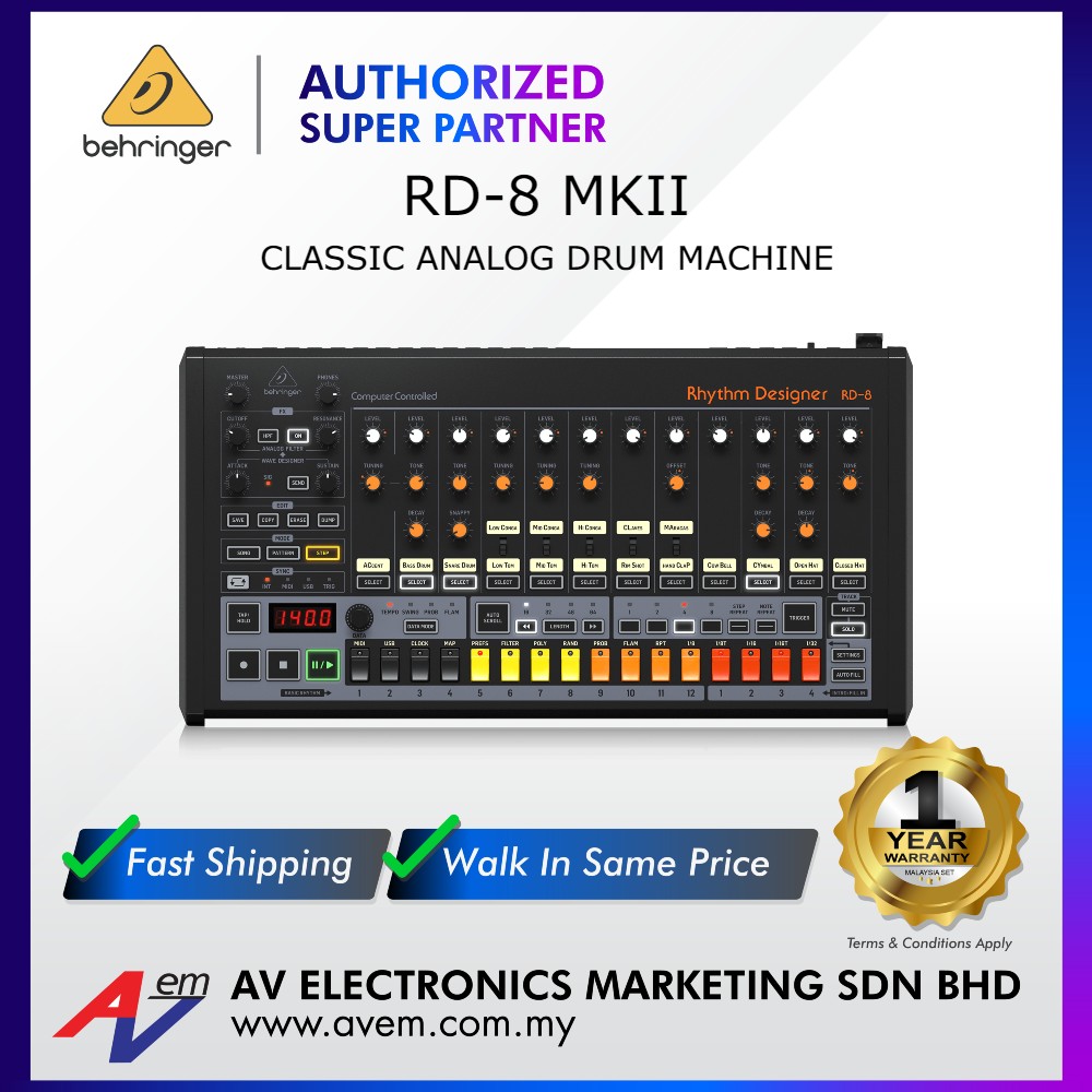 BEHRINGER RHYTHM DESIGNER RD-8 MKII Classic Analog Drum Machine with 16 ...