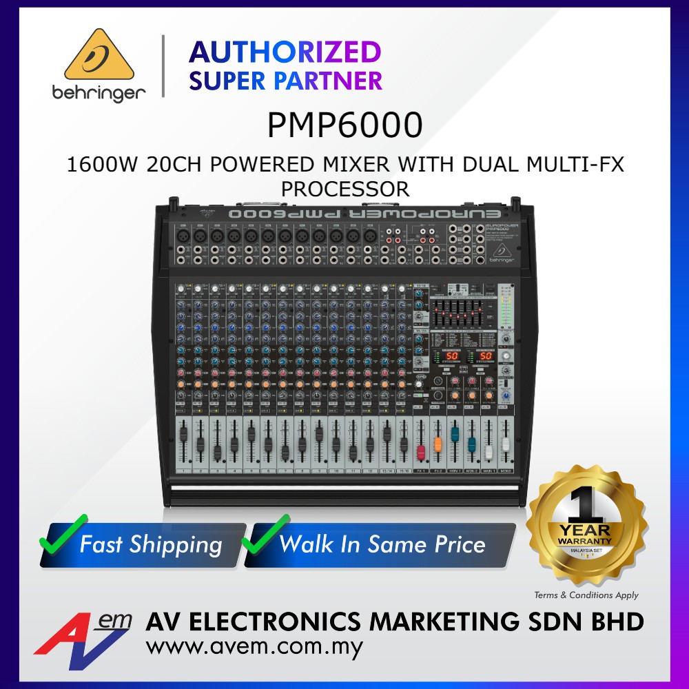 BEHRINGER EUROPOWER PMP6000 1600-Watt 20-Channel Powered Mixer with ...