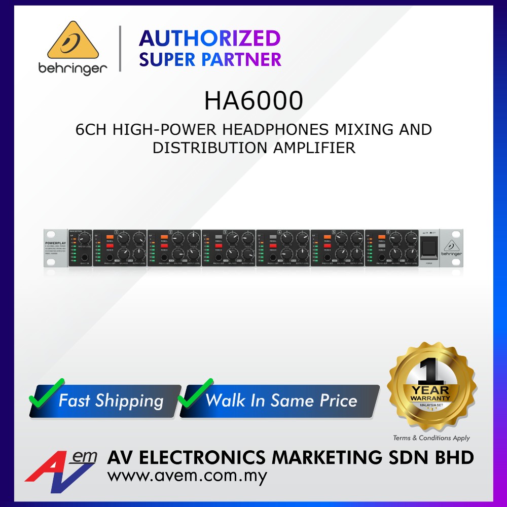 BEHRINGER HA6000 6-Channel High-Power Headphones Mixing and ...